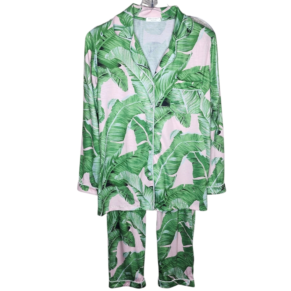 Ekouaer Banana Leaf "The Beverly Hills" Print Pajama Size Small - Picture 5 of 15